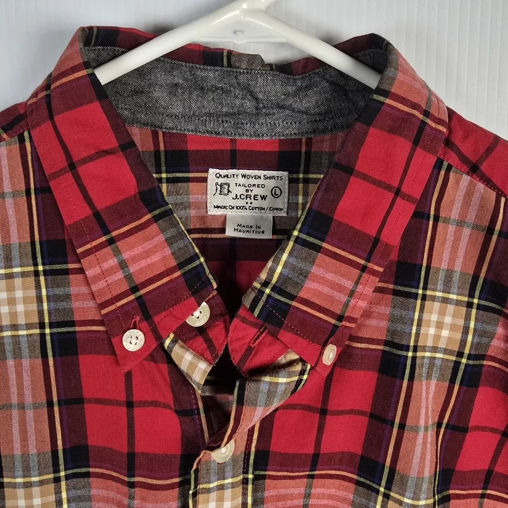 J. Crew Men's Classic Red Tartan Plaid Button Front Shirt Size L Preppy